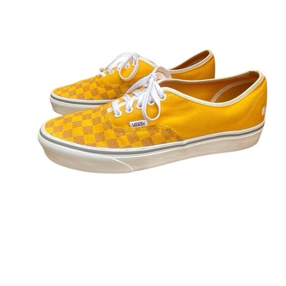 Vans Yellow Mustard Lace Up Checkerboard Skate Shoes Women size 11 - Picture 8 of 8